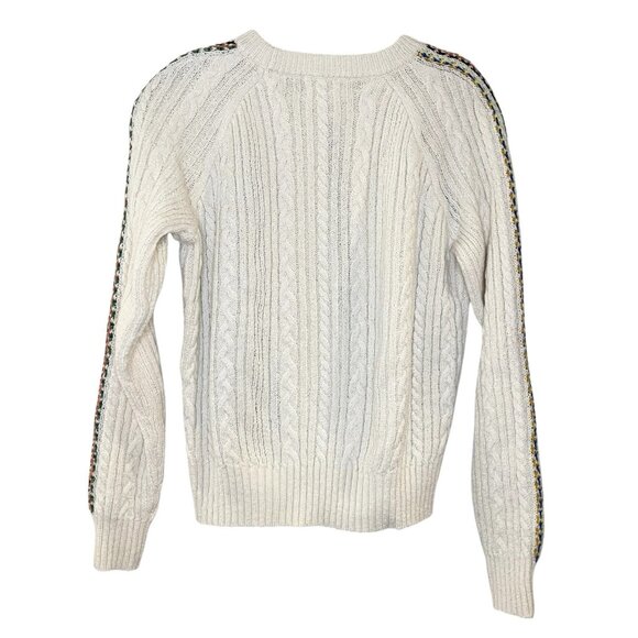 The Reeds x J.Crew Sweater Women S Beige Rainbow Stripe Cable Knit Cottagecore - Picture 2 of 6